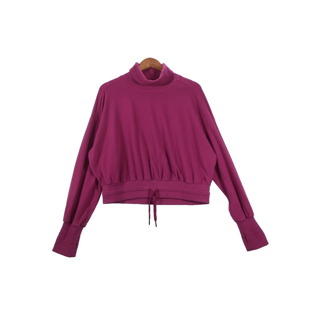 Sweaty Betty Pink Fuchsia Cropped Turtleneck Drawstring Velour Sweatshirt Yoga L